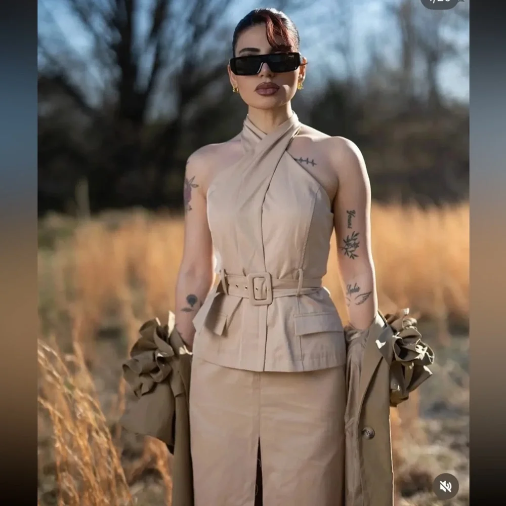 ZARA CROSSOVER BELTED MIDI DRESS - Picture 9 of 16